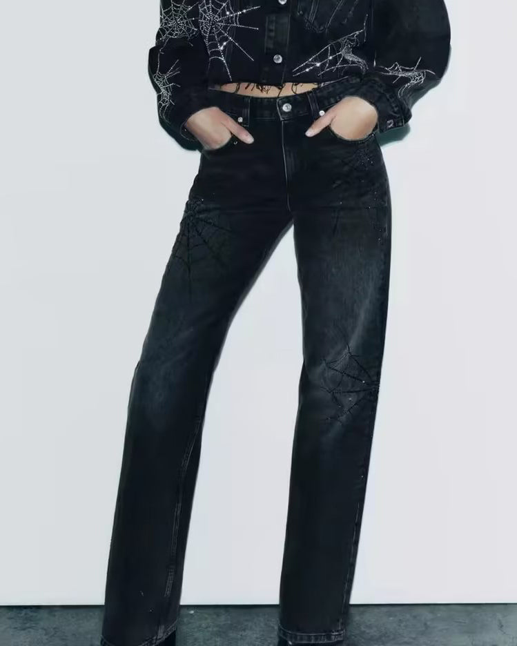 Halloween Schwarze Spinnenweben-Jeans