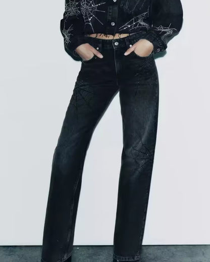 Halloween Schwarze Spinnenweben-Jeans