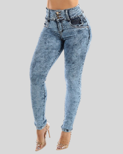 Gesäßanhebende Skinny Jeans mit Marmorierter Waschung und Liftendem Effekt