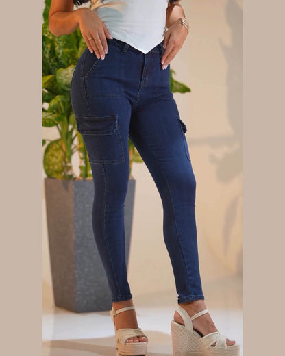 Dunkelblau-farbige Po-hebende Skinny Jeans