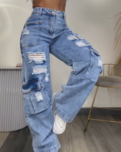 Hochtaillierte Cargo Jeans
