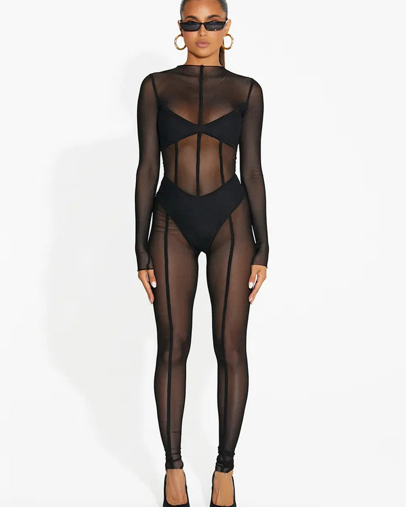 Schwarze Durchsichtige Jumpsuit