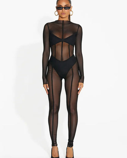 Schwarze Durchsichtige Jumpsuit