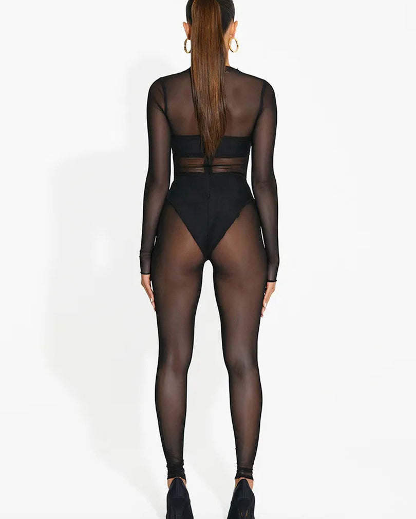 Schwarze Durchsichtige Jumpsuit