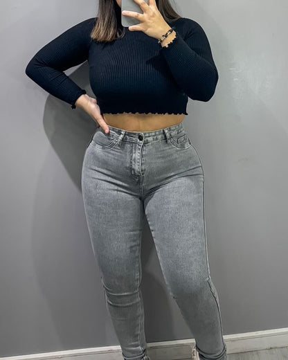 Graue Premium Skinny-Jeans mit Bauchgurt