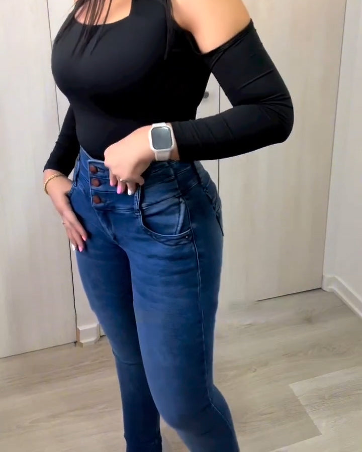 Hochtaillierte Skinny Faja Jeans mit Bauchweg-Effekt