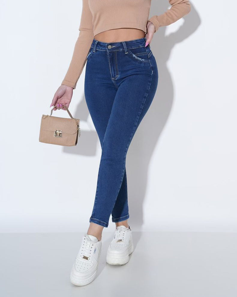 Hochbund-Skinny-Jeans mit Po-Lifting