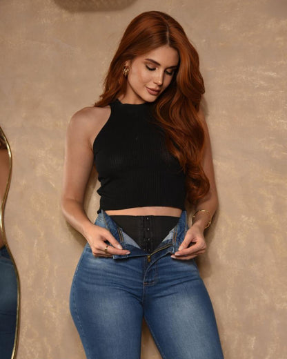 Push-up Knopf-Korsage-Faja-Jeans