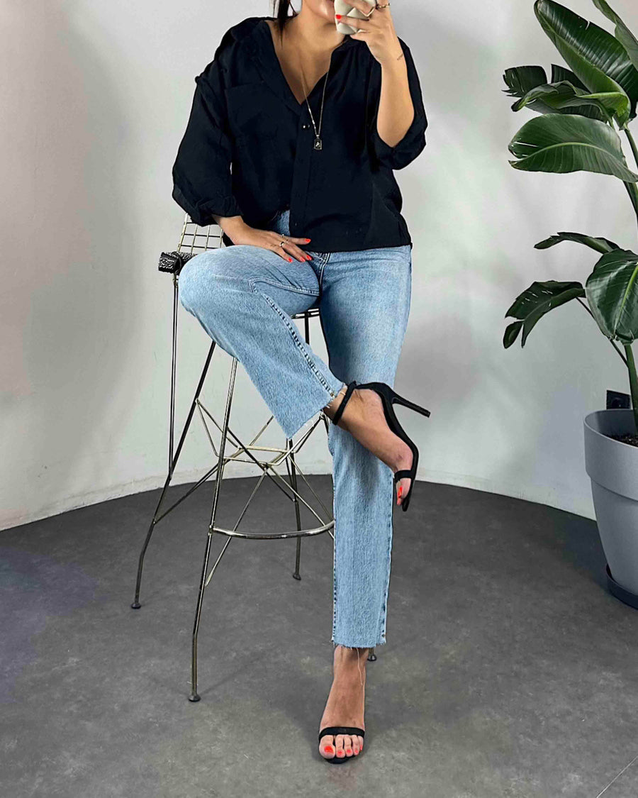 Hochtaillierte Boyfriend Damenjeans Hellblau