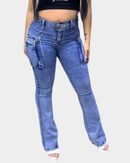 High-Waist Skinny-Jeans mit Glockenform