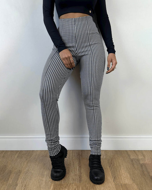 High-Waist Skinny-Hose mit grau kariertem Muster