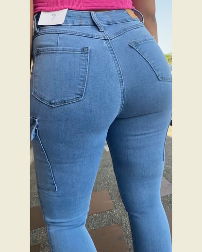 Hochtaillierte Skinny Cargo Jeans