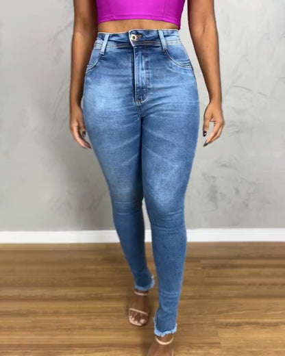 High-Rise Skinny Taille-Faja-Jeans mit Gürtel