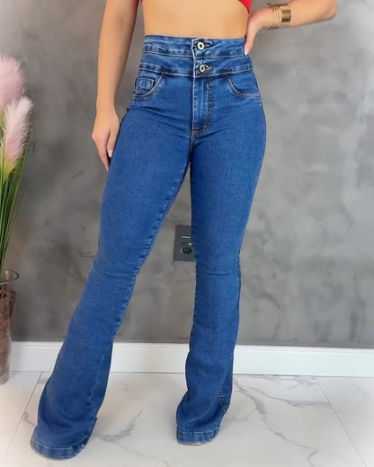 Hochtaillierte Skinny Po-Lift Flared Jeans