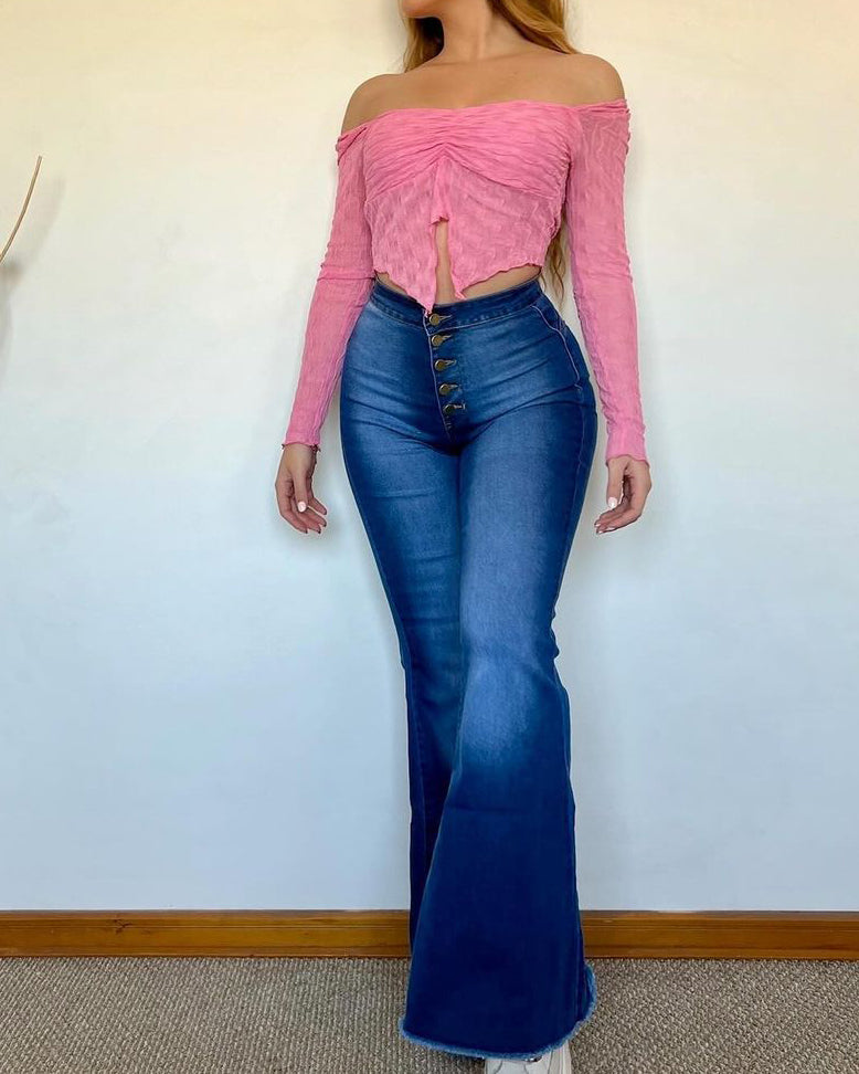 Hochbund Skinny Schlag-Jeans