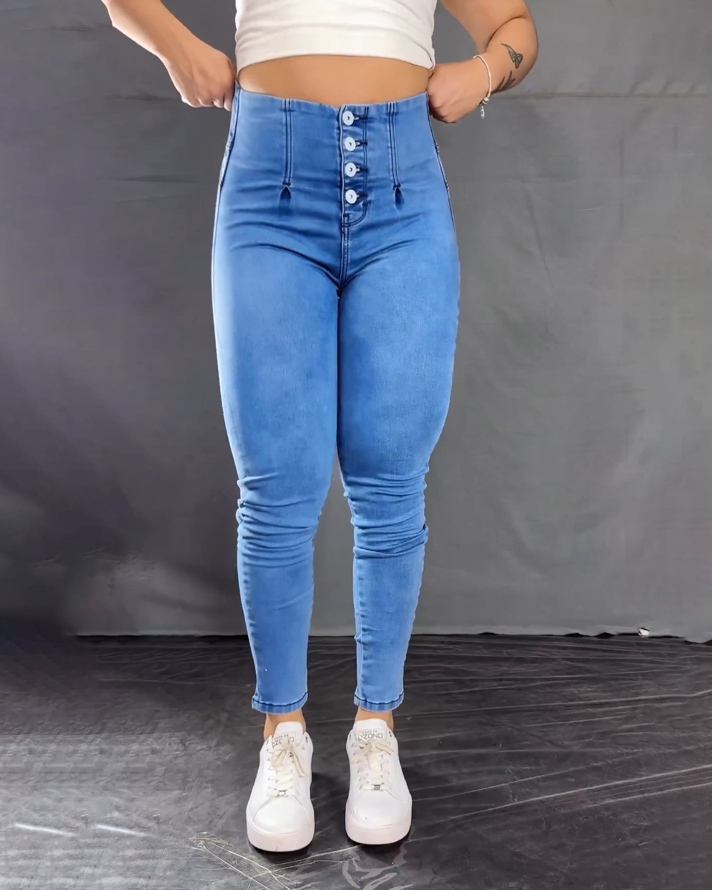 High Waist Multiple Buttons Control Butt Push Up Skinny Jeans