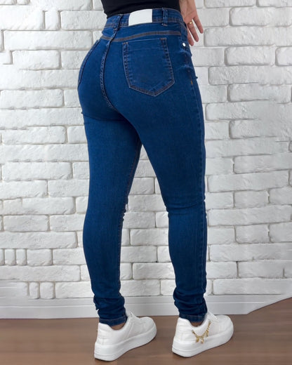 Hochtaillierte Tiefblaue Skinny Jeans