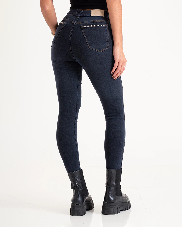 Blaugraue Skinny-Hose mit Nieten