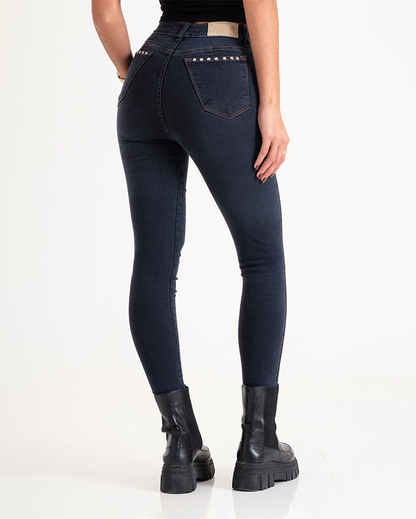 Blaugraue Skinny-Hose mit Nieten