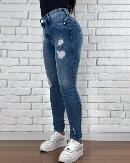 Hochtaillierte Skinny Ripped Jeans