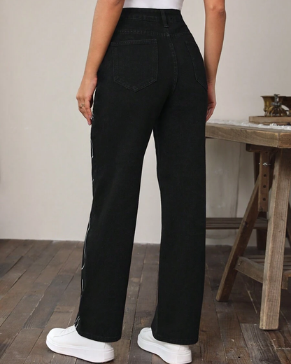 Esther Schwarzweiss Gesichts-Print High-Waist Jeans