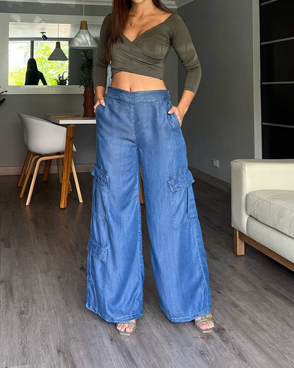 Weite Hose mit hoher Taille und hoher Dehnbarkeit