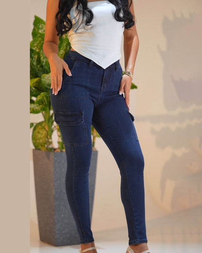 Dunkelblau-farbige Po-hebende Skinny Jeans