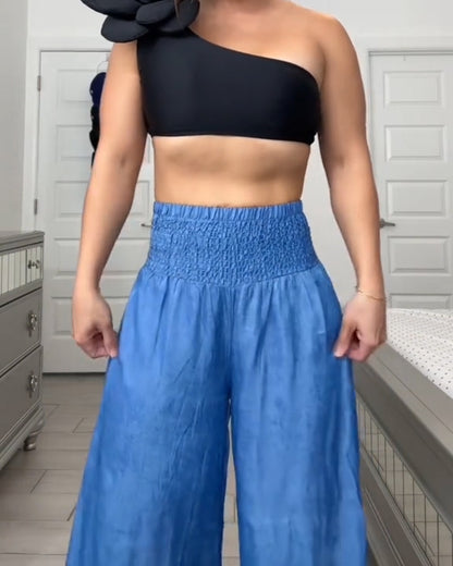 Gerade Geschnittene Weite Hellblaue Hose