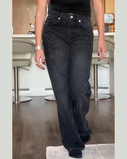 Halloween Schwarze Spinnenweben-Jeans