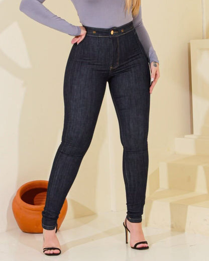 Deep Blue High Waist Skinny Jeans mit Butt Push Up-Effekt