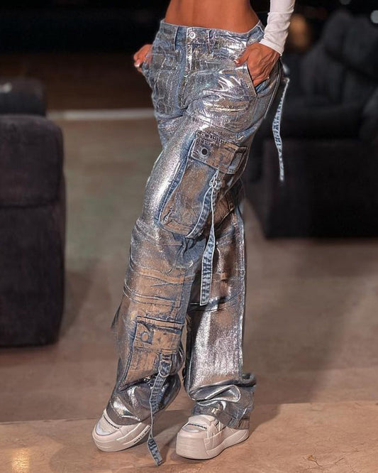 Führen Sie den Weg gebürstete metallische Cargohosen