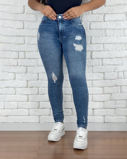 Hochtaillierte Skinny Ripped Jeans