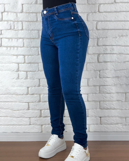 Hochtaillierte Tiefblaue Skinny Jeans