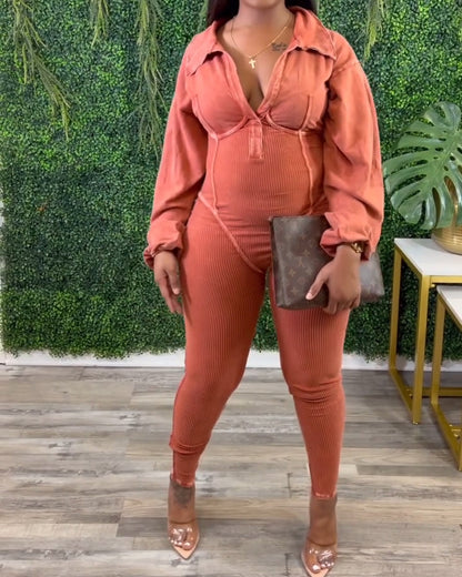 Baddie Mineralgewaschener Korsett-Jumpsuit