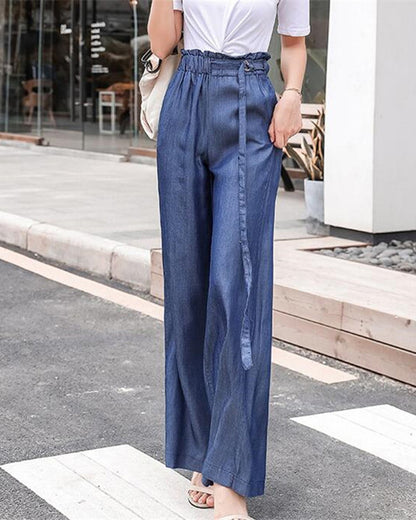 Weite lange Jeans-Hose aus Eisseiden-Materia