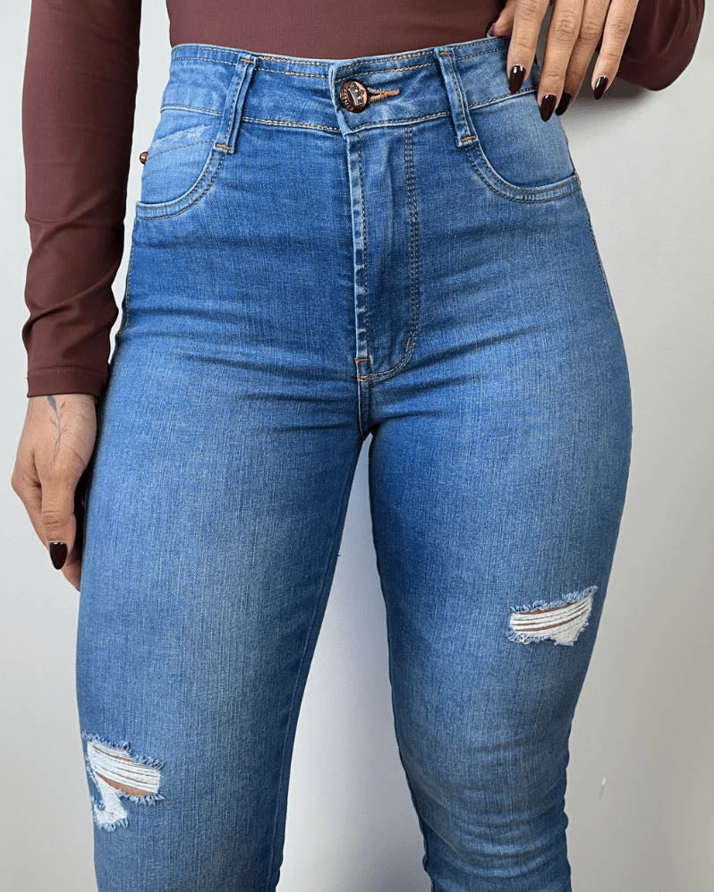 High-Waist Skinny-Jeans mit Rissen