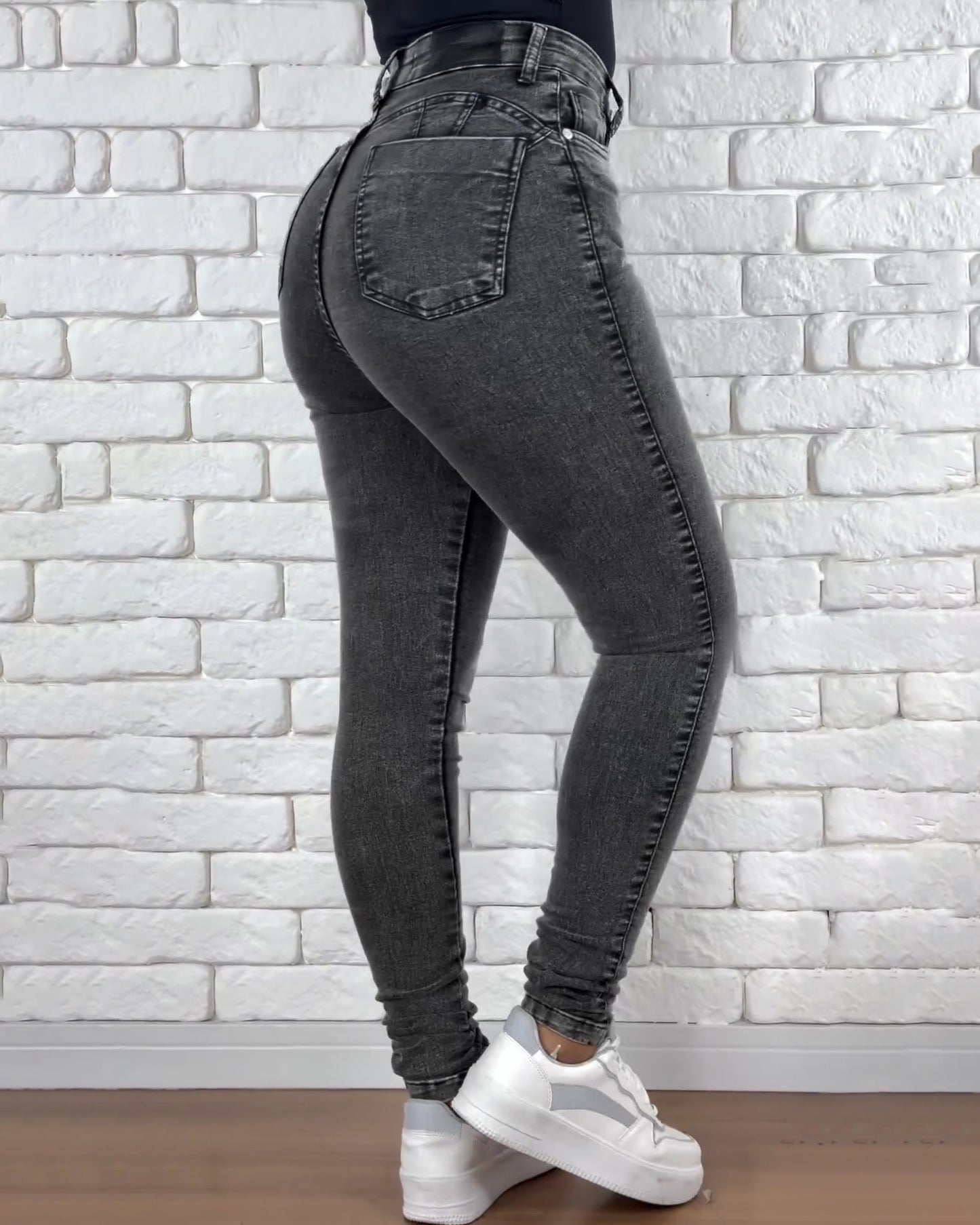 Hochtaillierte Graue Skinny Slim Jeans