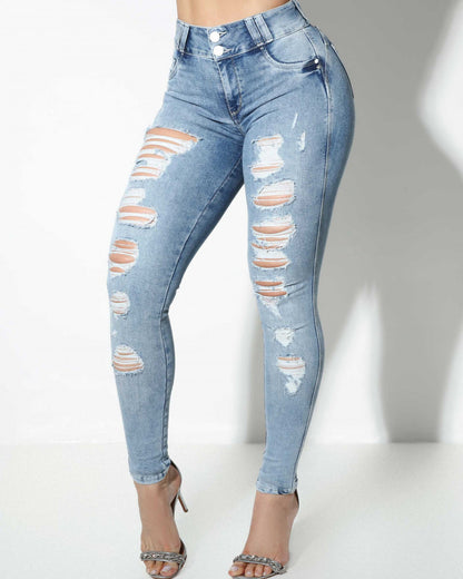 Hoch taillierte zerrissene Skinny-Jeans