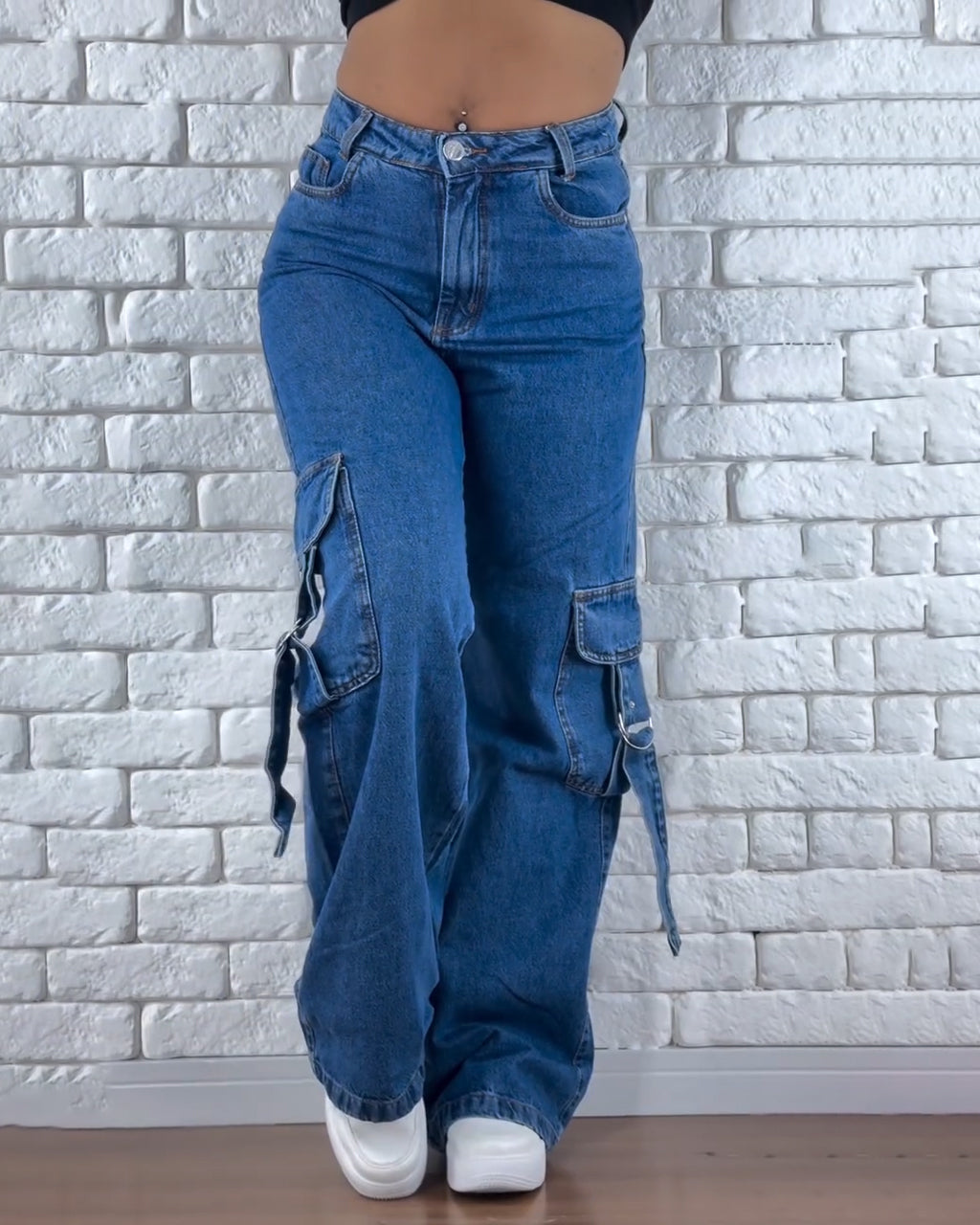 Breite Bein Cargo Jeans