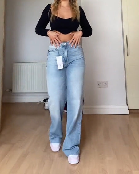 Hochbund Weites Bein Hellblaue Fashion Jeans