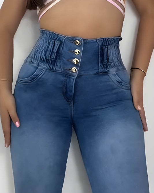 Push-up Effekt Skinny Jeans mit hohem Bund und Pfirsich-Gesäß-Optik