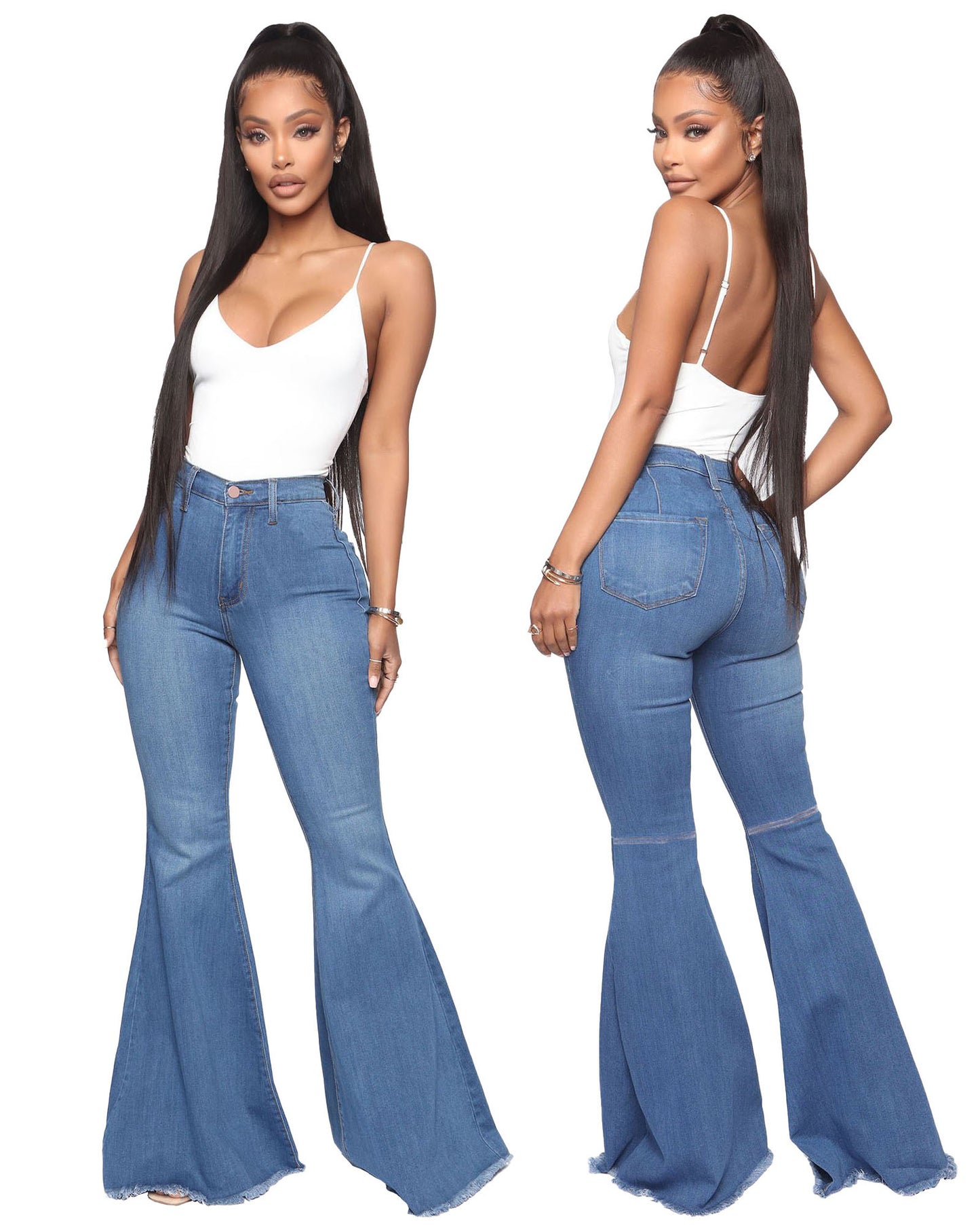 Hoch taillierte Bootcut-Jeans mit Stretch und Po-Lift
