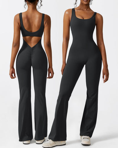 V-Rücken Flared Jumpsuit