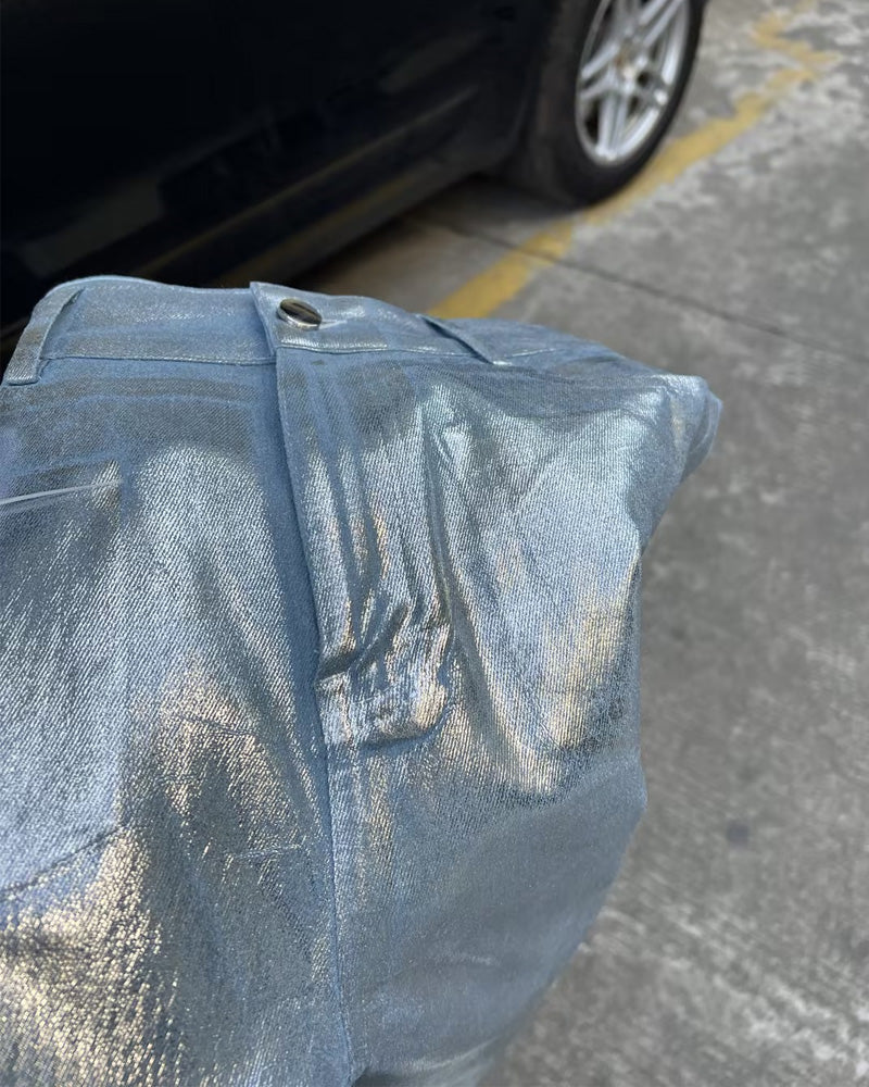 Pinsel Silber Metall Baggy Jeans