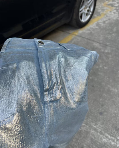 Pinsel Silber Metall Baggy Jeans