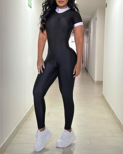 Rückenfreier Butt Lift Jumpsuit mit kurzen Ärmeln