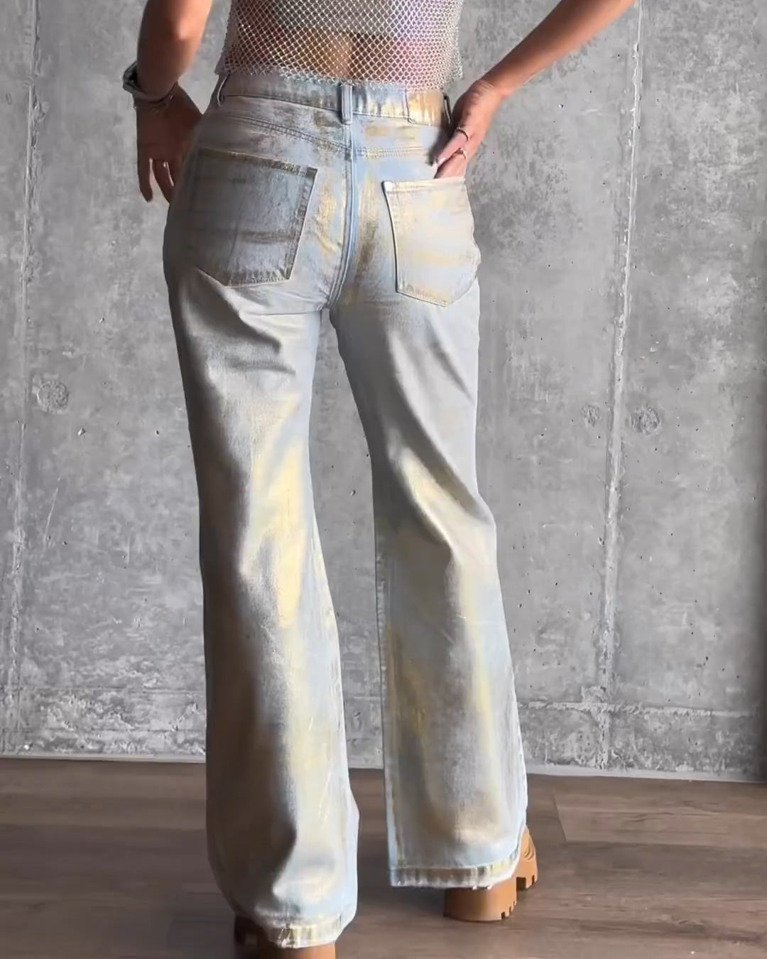 Gold Shiny Metallic Effekt Jeans
