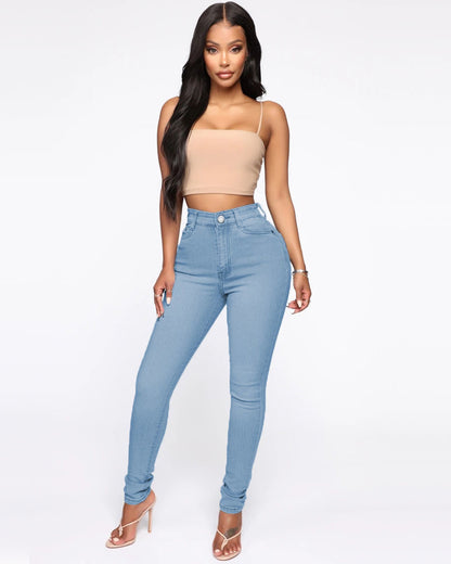 Hüfthebende Pfirsich-Po-High-Waist-Jeans