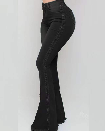 Hoch taillierte Stretch-Wischover-Flared-Jeans