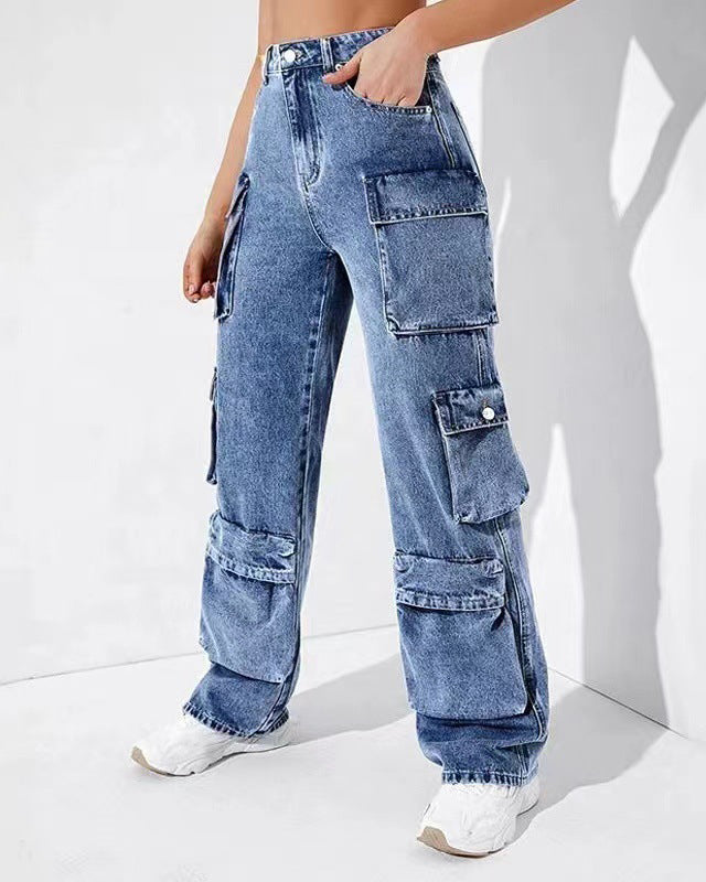 Hoch taillierte Cargo-Hose mit Taschen